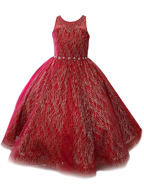 Petite Adele Little Girls Red Jewel Illusion Neckline Pageant Dress 2-6 - SophiasStyle.com