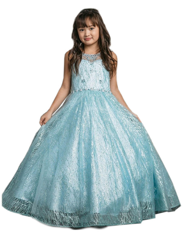 Petite Adele Big Girls Blue Jewel Illusion Neckline Pageant Dress 8-16 - SophiasStyle.com