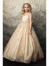 Petite Adele Big Girls Champagne Jewel Illusion Neckline Pageant Dress 8-16 - SophiasStyle.com