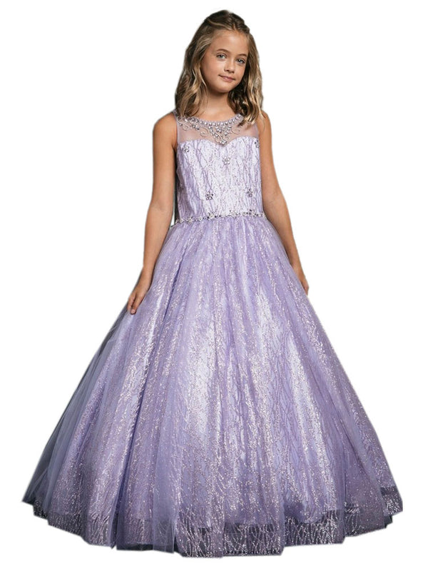 Petite Adele Little Girls Lilac Jewel Illusion Neckline Pageant Dress 2-6 - SophiasStyle.com