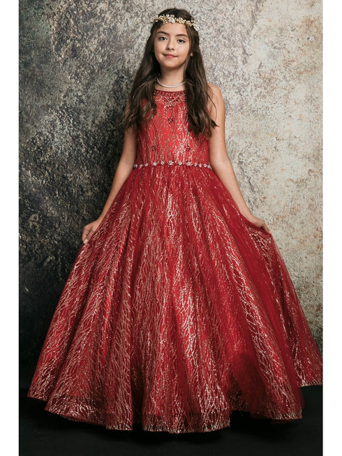 Petite Adele Big Girls Red Jewel Illusion Neckline Pageant Dress 8-16 - SophiasStyle.com