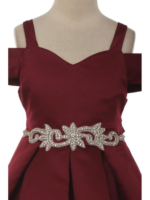 Crayon Kids Girls Multi Color Cold Shoulder Rhinestone Bow Christmas Dress 2T-14 - SophiasStyle.com