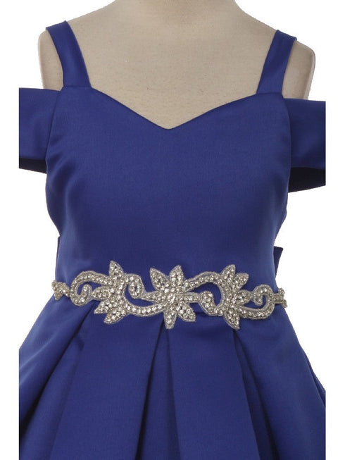 Crayon Kids Girls Multi Color Cold Shoulder Rhinestone Bow Christmas Dress 2T-14 - SophiasStyle.com