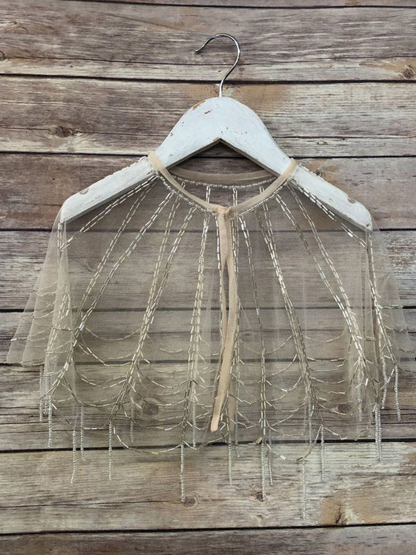 Petite Adele Girls Rose Gold See-Trough Sewn Clasp Stylish Beaded Cape 2T-12 - SophiasStyle.com