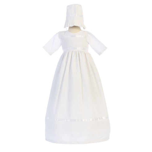 Lito Baby Girls Boys White Pin Tuck Poly Cotton Gown Christening Set 0-18M - SophiasStyle.com