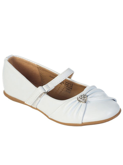 Lito White Rhinestone Heart Girls Flat Dress Shoes 11-4 - SophiasStyle.com