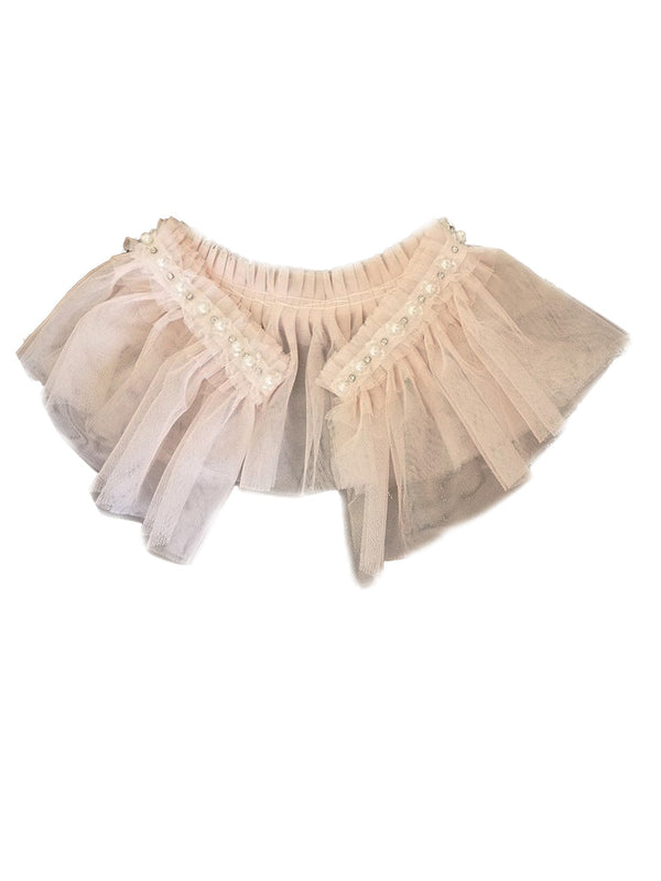Petite Adele Big Girls Blush Bead Trim Embellished Ruffle Gathered Cape OS - SophiasStyle.com