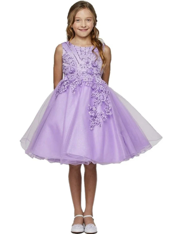 Little Girls Lavender Pearl Beaded Glitter Tulle Flower Girl Dress 2-6 - SophiasStyle.com