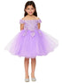 Big Girls Lilac 3D Floral Sequin Tulle Off Shoulder Junior Bridesmaid Dress 8-12 - SophiasStyle.com
