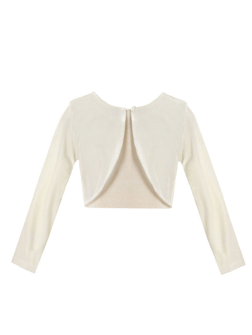 Crayon Kids Big Girls Ivory Long Sleeve Button Velvet Bolero Sweater 8-14 - SophiasStyle.com