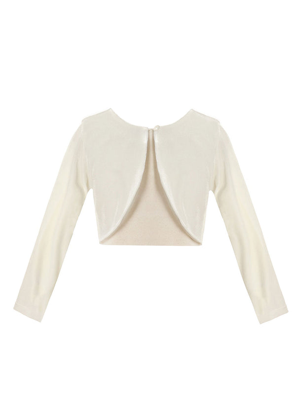 Crayon Kids Big Girls Ivory Long Sleeve Button Velvet Bolero Sweater 8-14 - SophiasStyle.com