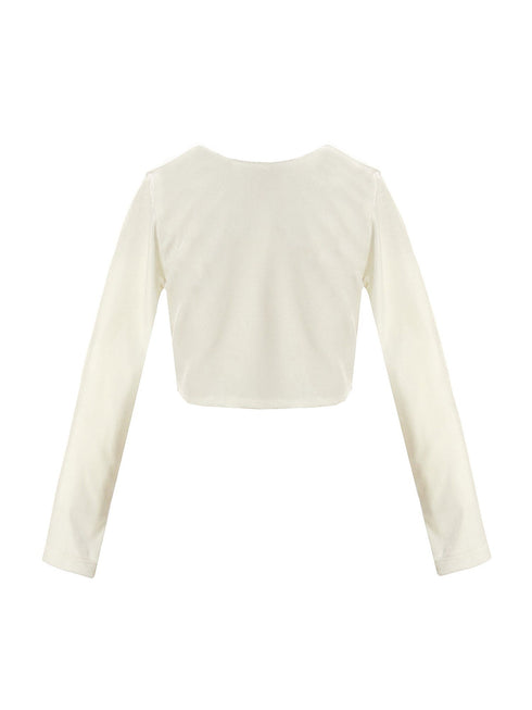 Just Kids Little Girls Ivory Long Sleeve Button Velvet Bolero Sweater 2T-6 - SophiasStyle.com