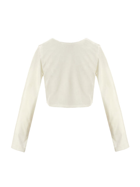 Crayon Kids Big Girls Ivory Long Sleeve Button Velvet Bolero Sweater 8-14 - SophiasStyle.com