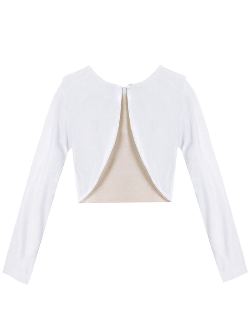 Crayon Kids Big Girls White Long Sleeve Button Velvet Bolero Sweater 8-14 - SophiasStyle.com