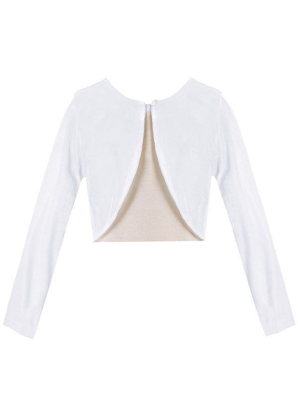 Crayon Kids Big Girls White Long Sleeve Button Velvet Bolero Sweater 8-14 - SophiasStyle.com