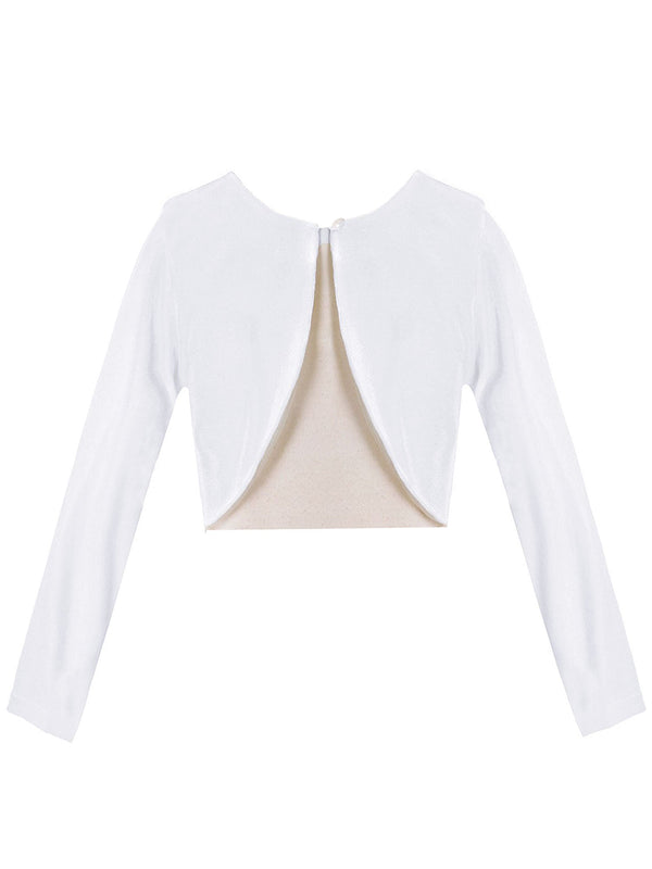 Crayon Kids Big Girls White Long Sleeve Button Velvet Bolero Sweater 8-14 - SophiasStyle.com