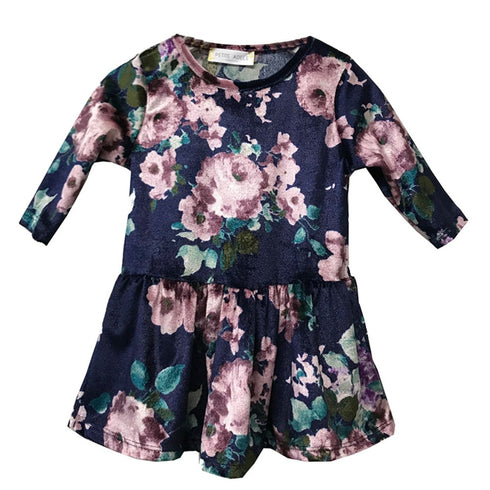 Petite Adele Girls Purple Floral Print Velvet Long Sleeve Christmas Dress 2T-8 - SophiasStyle.com