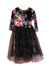 Petite Adele Girls Blue Floral Print Bow Accent Overlaid Christmas Dress 2T-8 - SophiasStyle.com