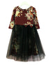 Petite Adele Girls Burgundy Floral Print Bow Overlaid Christmas Dress 2T-8 - SophiasStyle.com