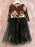 Petite Adele Girls Burgundy Floral Print Bow Overlaid Christmas Dress 2T-8 - SophiasStyle.com