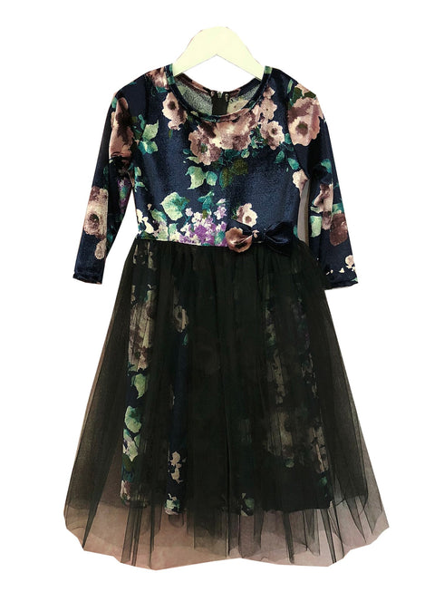 Petite Adele Girls Lavender Floral Print Bow Overlaid Christmas Dress 2T-8 - SophiasStyle.com