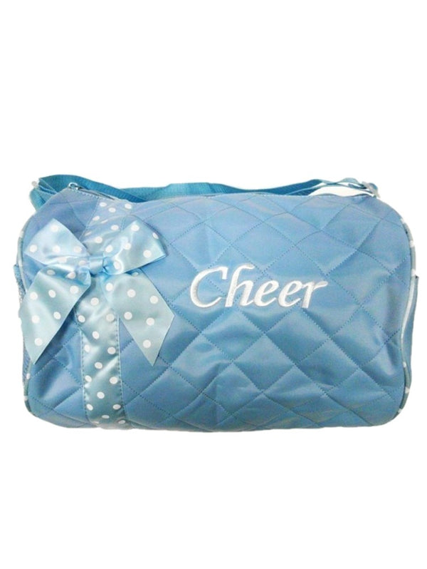 Girls Blue Quilted Polka Dot Ribbon Detail Cheer Duffel Bag - SophiasStyle.com