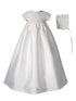 Baby Girls White Dupioni Silk Rosette Bonnet Christening Dress Gown 0-12M - SophiasStyle.com