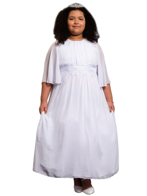 Kids Dream Big Girls White Butterfly Sleeve Plus Size Communion Dress 18.5-20.5 - SophiasStyle.com