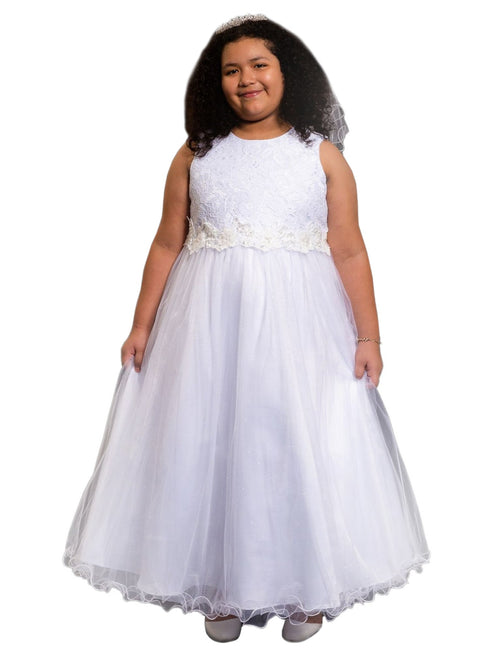 Kids Dream Big Girls White Glitter Tulle Plus Size Communion Dress 18.5-20.5 - SophiasStyle.com