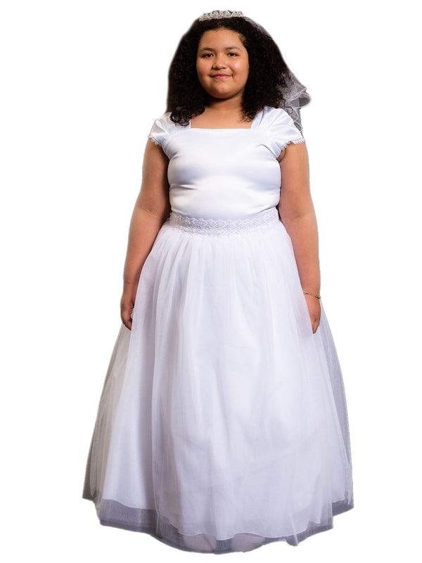 Kids Dream Big Girls White Beadwork Junior Bridesmaid Plus Size Dress 18.5-20.5 - SophiasStyle.com