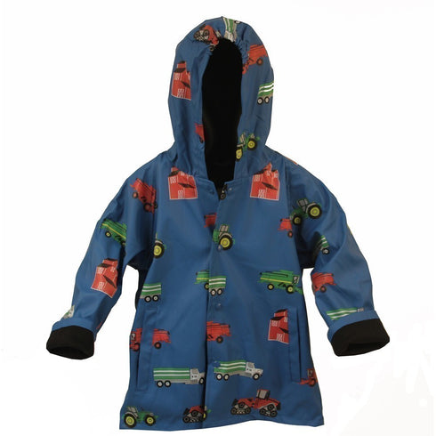 Foxfire Big Boys Blue Farm Equipment Print Hooded Raincoat 8-10 - SophiasStyle.com