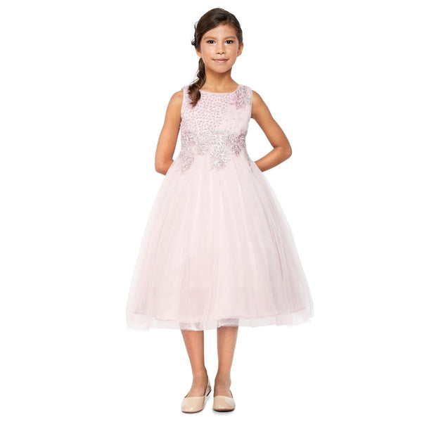 Big Girls Dusty Rose Pearl Bead Coiled Lace Tulle Junior Bridesmaid Dress 8-14 - SophiasStyle.com