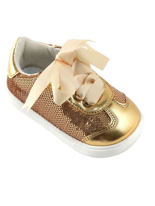 Mooshu Trainers Girls Gold Friendship Squeaky Casual Shoes 3 Baby-9 Toddler - SophiasStyle.com
