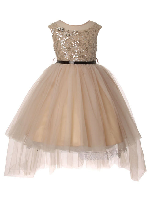 Big Girls Multi Color Sequin Tulle Belt High-Low Junior Bridesmaid Dress 2-12 - SophiasStyle.com
