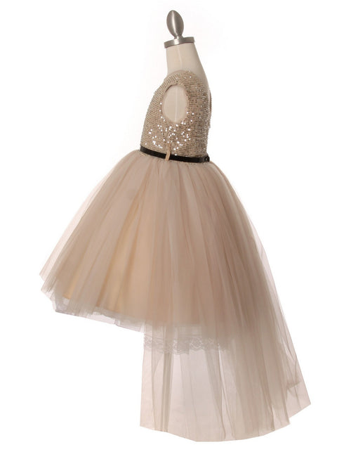 Big Girls Multi Color Sequin Tulle Belt High-Low Junior Bridesmaid Dress 2-12 - SophiasStyle.com