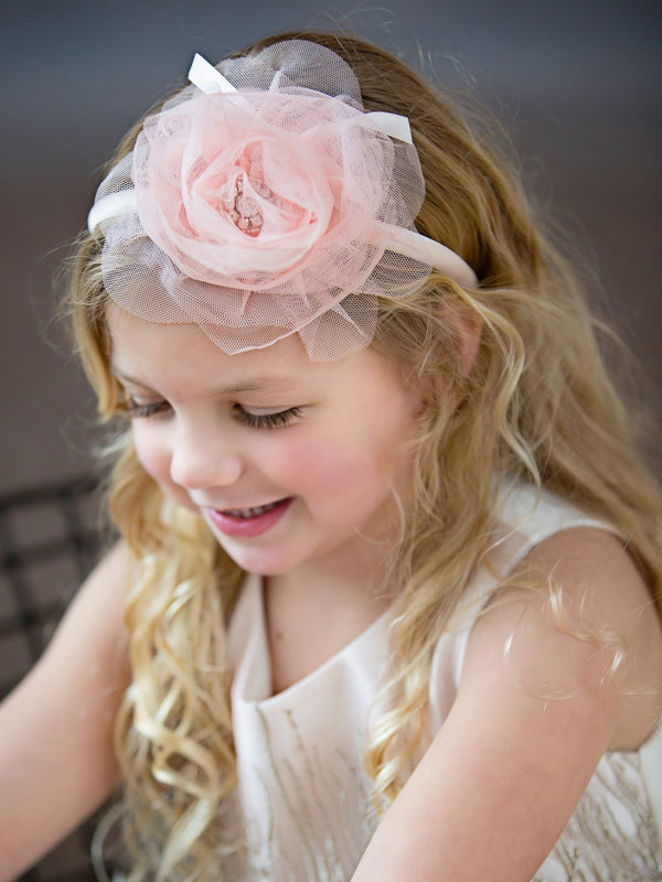 Petite Adele Girls Blush Large Chiffon Flower Stylish Headband One Size - SophiasStyle.com
