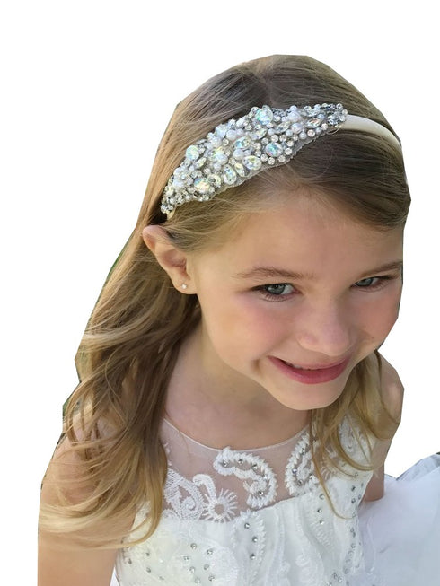 Petite Adele Girls Champagne Sparkle Rhinestone Satin Stylish Headband One Size - SophiasStyle.com