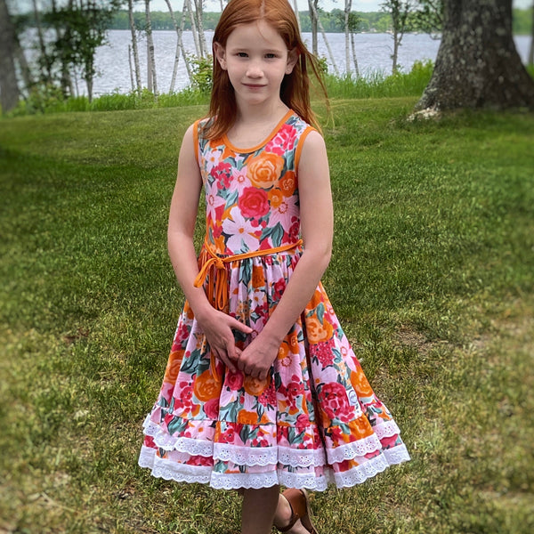 coral-watercolor-floral-twirl-dress-just-for-littles®️ - Sophia's Style Dress-1
