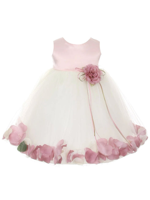 Kids Dream Baby Girls Ivory Rose Top Satin Top Petal Floating Flower Girl Dress 6-24M - SophiasStyle.com