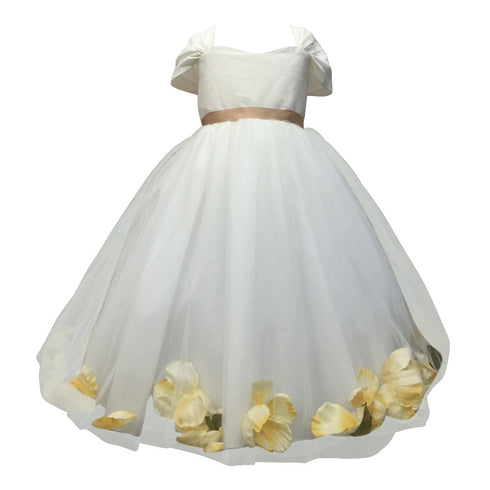 Petite Adele Little Girls Ivory Champagne Floating Petals Flower Girl Dress 2T-6 - SophiasStyle.com