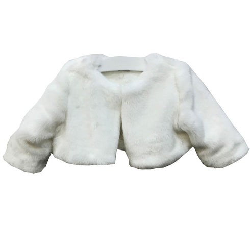 Petite Adele Little Girls Ivory Soft Faux Fur Lined Long Sleeve Jacket 2-6 - SophiasStyle.com
