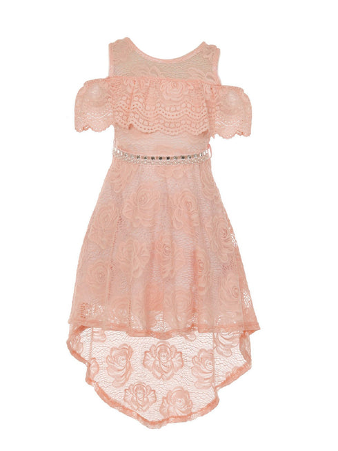 Just Kids Girls High-Low Floral Lace Overlay Flower Girl Dress 4-14 - SophiasStyle.com