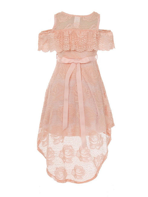 Just Kids Girls High-Low Floral Lace Overlay Flower Girl Dress 4-14 - SophiasStyle.com