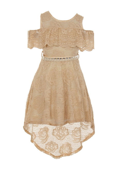 Just Kids Girls High-Low Floral Lace Overlay Flower Girl Dress 4-14 - SophiasStyle.com