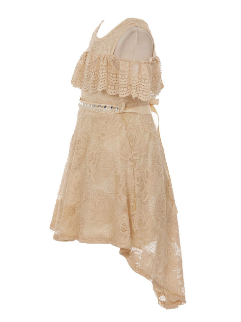 Just Kids Girls High-Low Floral Lace Overlay Flower Girl Dress 4-14 - SophiasStyle.com