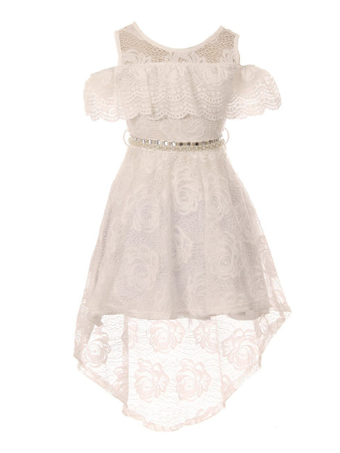Just Kids Girls High-Low Floral Lace Overlay Flower Girl Dress 4-14 - SophiasStyle.com