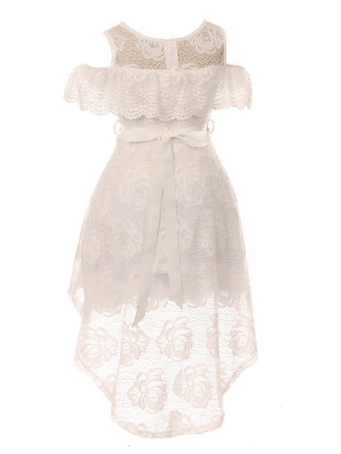 Just Kids Girls High-Low Floral Lace Overlay Flower Girl Dress 4-14 - SophiasStyle.com