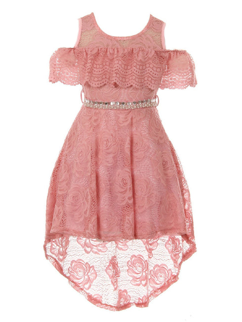 Just Kids Girls High-Low Floral Lace Overlay Flower Girl Dress 4-14 - SophiasStyle.com