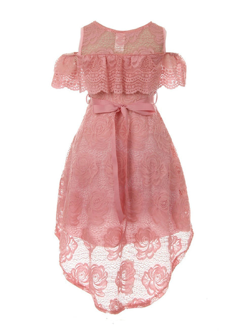 Just Kids Girls High-Low Floral Lace Overlay Flower Girl Dress 4-14 - SophiasStyle.com
