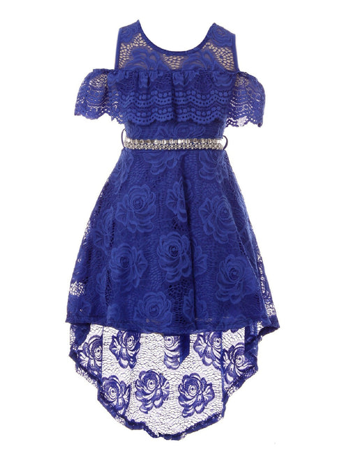 Just Kids Girls High-Low Floral Lace Overlay Flower Girl Dress 4-14 - SophiasStyle.com